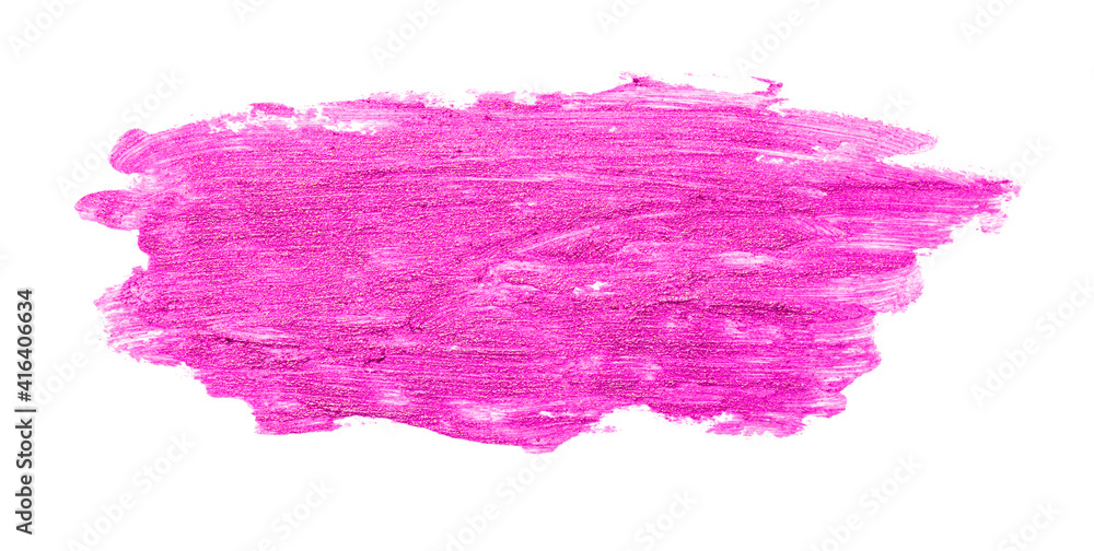 Close up of purple lipstick smudge or smear isolated on white background