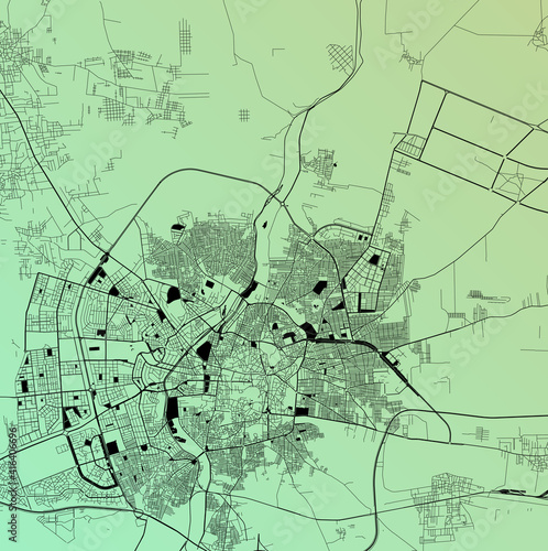 Aleppo, Aleppo (Halab), Syria (SYR) - Urban vector city map with parks, rail and roads, highways, minimalist town plan design poster, city center, downtown, transit network, gradient blueprint