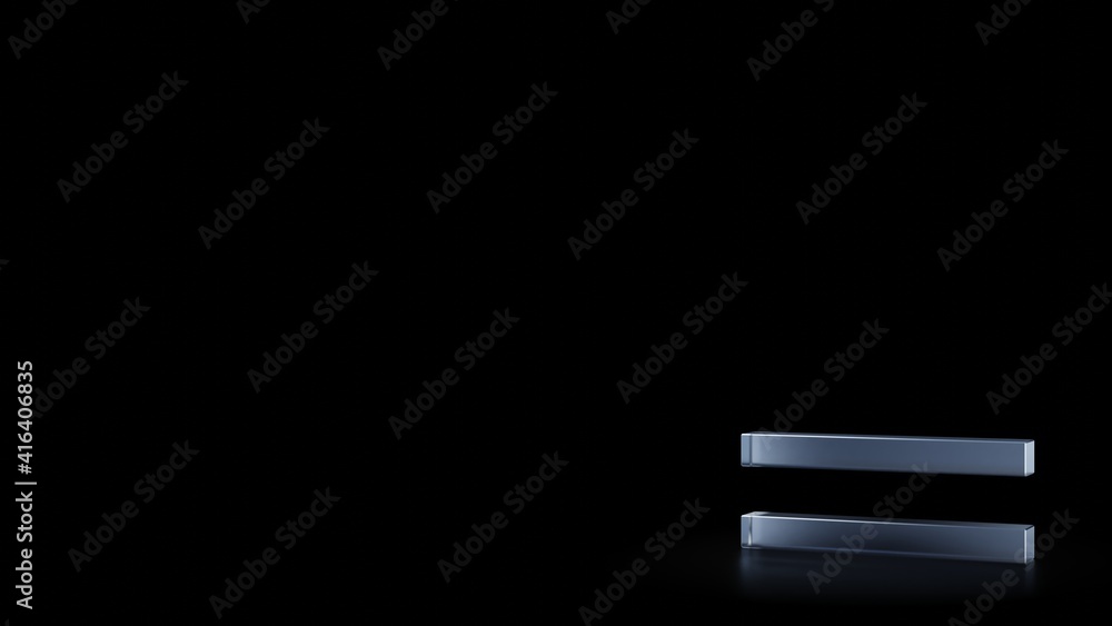 Obraz premium 3d rendering frosted glass symbol of equal isolated with reflection