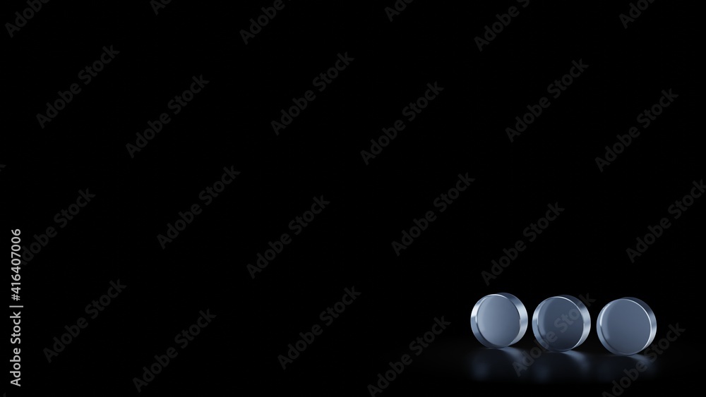 3d rendering frosted glass symbol of ellipsis horizontal isolated with reflection 3d rendering frosted glass symbol of ellipsis horizontal isolated with reflection