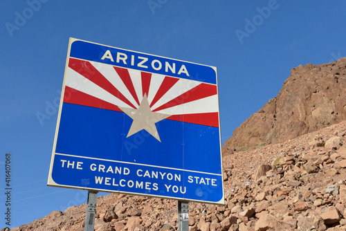 Arizona  The Grand Canyon State Welcomes You sign, Hoover Dam, Arizona, USA