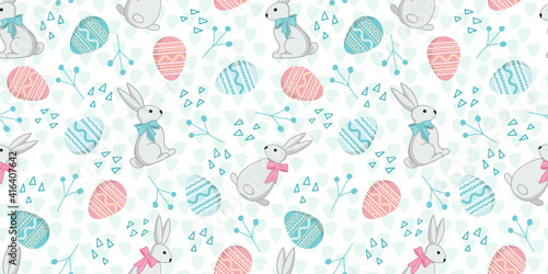 Seamless pattern with rabbits in a cartoon style, line art. Background for the design of the cover, product packaging, advertising banner, postcard, printing on textiles.