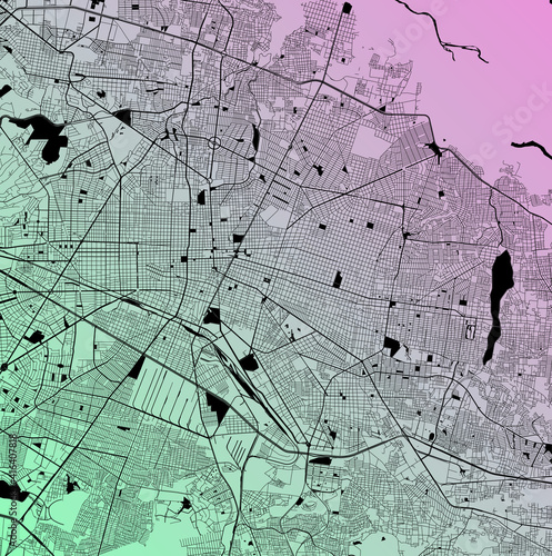 Guadalajara, Jalisco, Mexico (MEX) - Urban vector city map with parks, rail and roads, highways, minimalist town plan design poster, city center, downtown, transit network, gradient blueprint