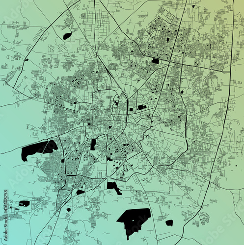 Indore, Madhya Pradesh, India (IND) - Urban vector city map with parks, rail and roads, highways, minimalist town plan design poster, city center, downtown, transit network, gradient blueprint