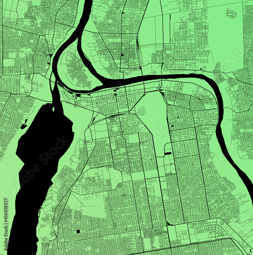 Khartoum, Sudan (SDN) - Urban vector city map with parks, rail and roads, highways, minimalist town plan design poster, city center, downtown, transit network, gradient blueprint