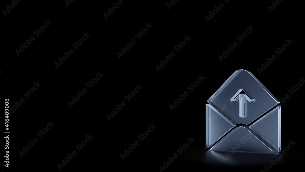 3d rendering frosted glass symbol of paper open envelope isolated with reflection 3d rendering frosted glass symbol of paper open envelope isolated with reflection