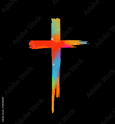 Multi-colored cross. Cross made of rainbow blots. Vector illustration