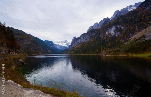 Gosausee lake landscape with Dachstein mountains in Austrian Alps. Salzkammergut region.