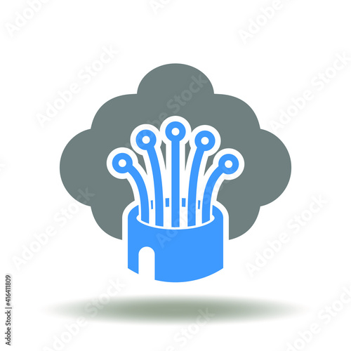 Cloud with fiber optic cable vector icon. 5G communication technology sign. Data server cloud computing internet symbol.