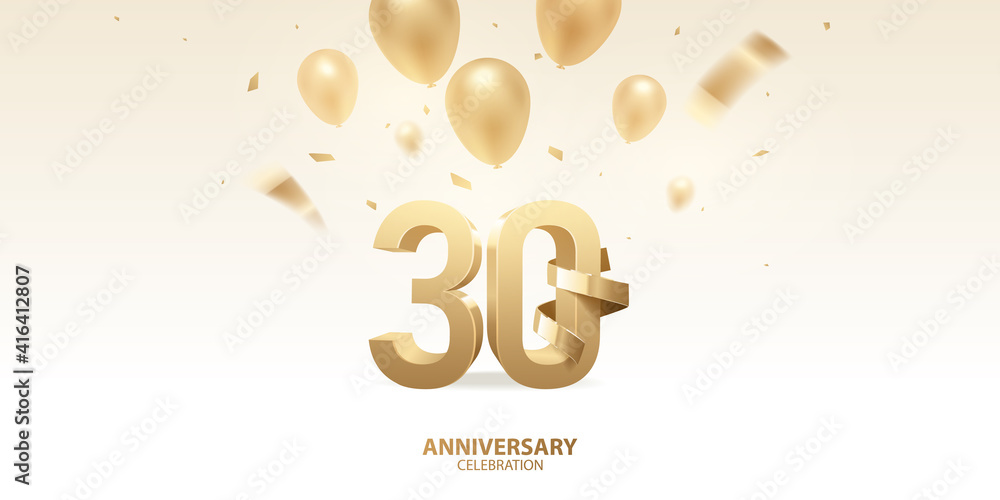 30th Anniversary celebration background. 3D Golden numbers with golden ...