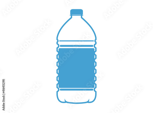 Silhouette of a 5 liter plastic bottle on a white background. The outline of the water container is blue.