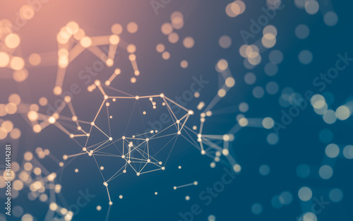 Abstract background. Molecules technology with polygonal shapes, connecting dots and lines. Connection structure. Big data visualization.