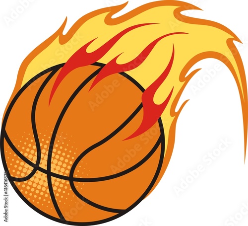 Hand drawn basketball with flame icon on white background