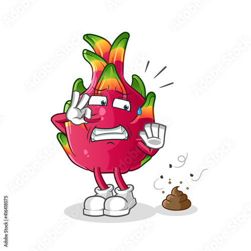 dragon fruit with stinky waste illustration. character vector photo