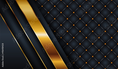 Abstract dark grey metallic with gold light luxury design background. Modern futuristic shadow black space overlap layer on shine line golden element decoration