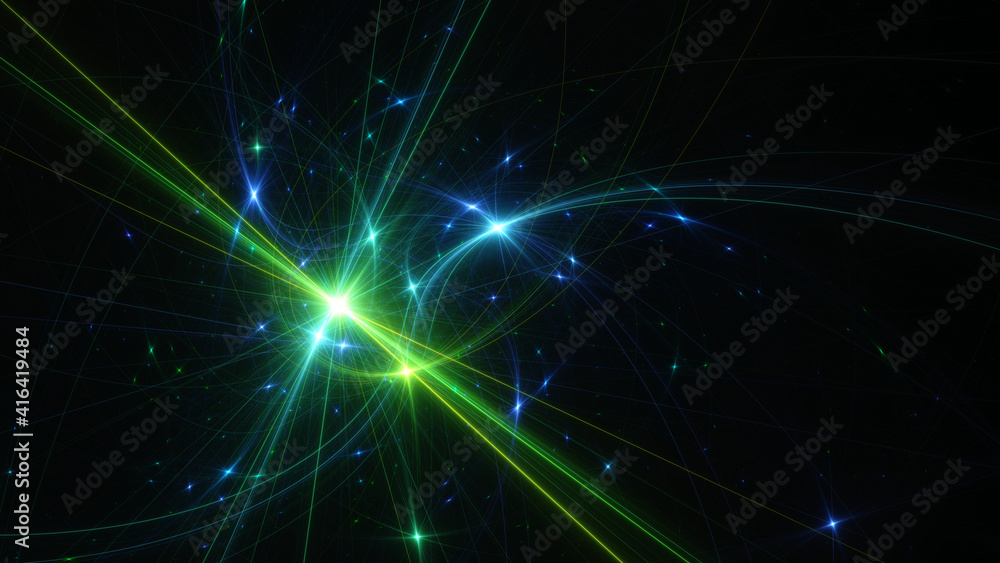 Obraz premium Abstract background, smooth blue and green lines on a black background.