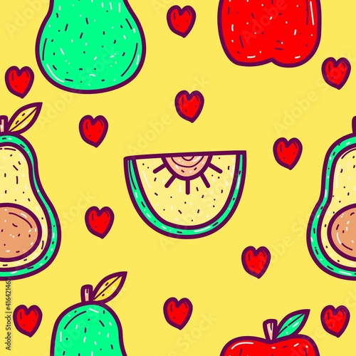 seamless pattern design of doodle cartoon fruit photo