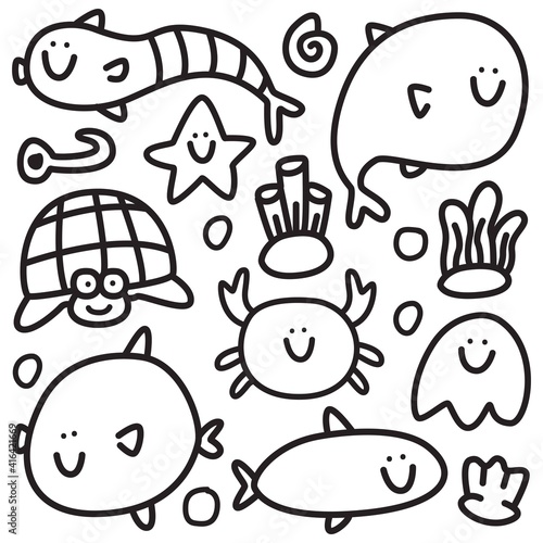 hand drawn kawaii fish cartoon doodle design