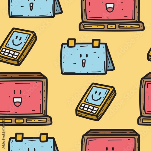 hand drawn electronic cartoon doodle seamless pattern design