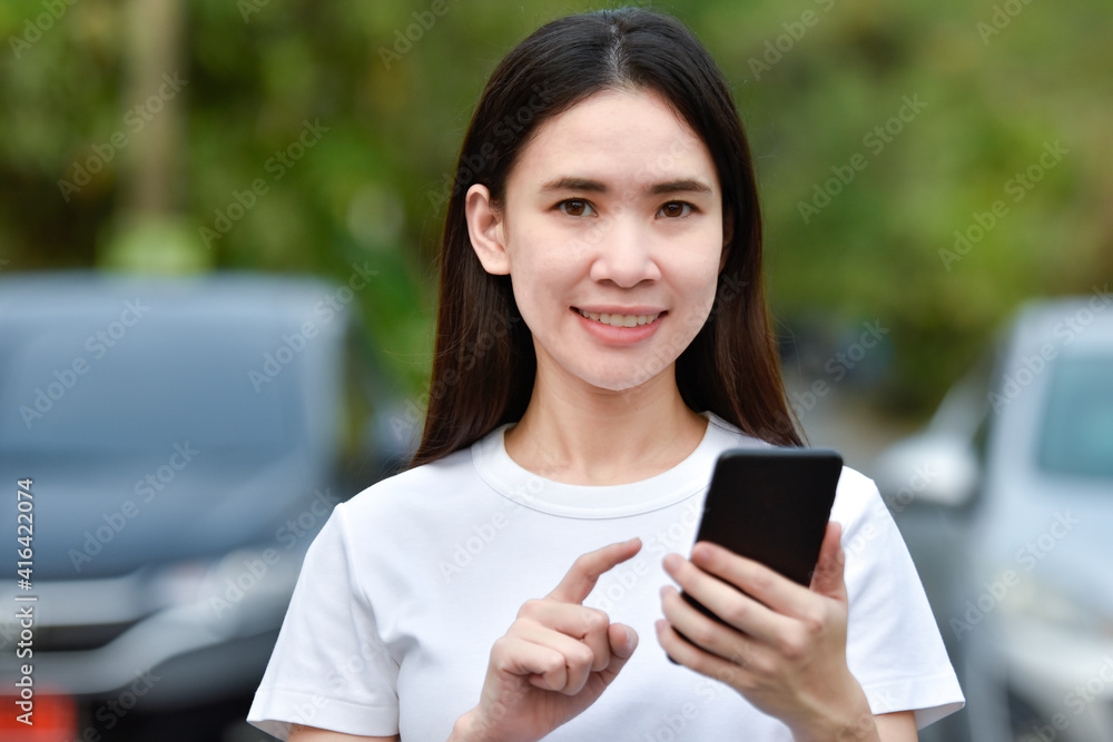 portrait women use smartphone happy in shopping online portrait women use smartphone happy in shopping online