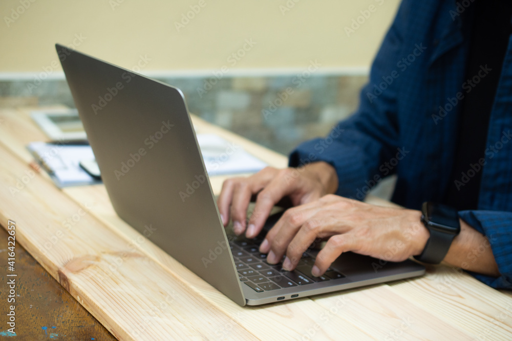 People use laptop computer working at home freelance business People use laptop computer working at home freelance business