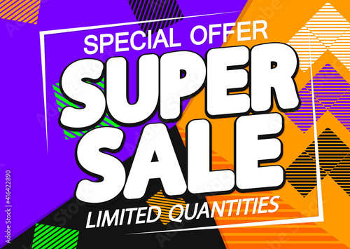 Super Sale, special offer, poster design template, discount banner, vector illustration