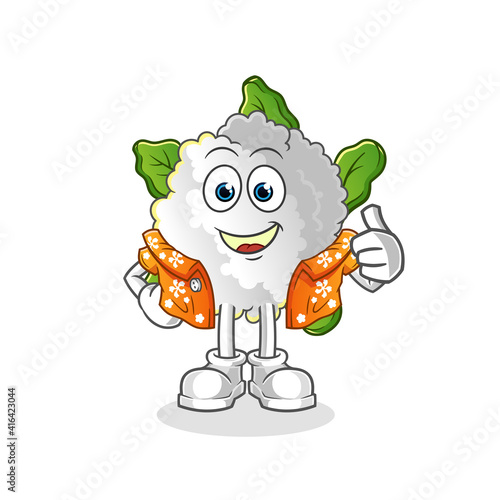 cauliflower go on vacation character. cartoon mascot vector