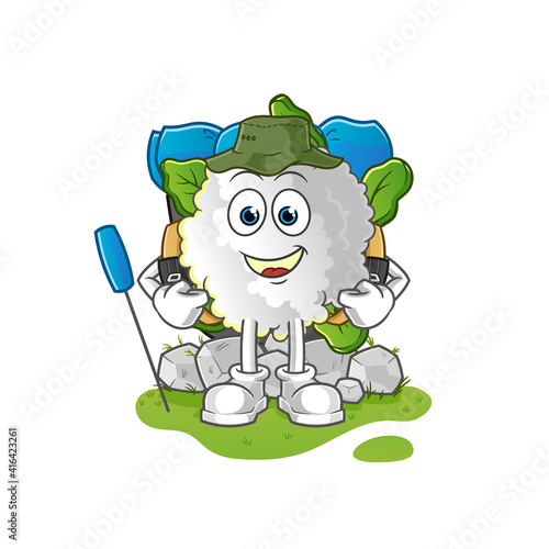 cauliflower go camping mascot. cartoon vector