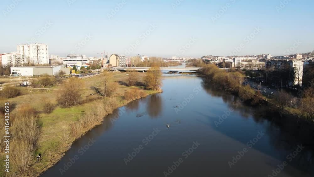 Amazing Aerial view of Maritsa river and panorama to City of Plovdiv, Bulgaria Amazing Aerial view of Maritsa river and panorama to City of Plovdiv, Bulgaria