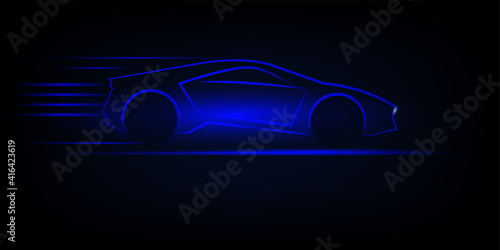 Modern white neon car silhouette.Automotive template for your banner, wallpaper, marketing advertising. ESP10