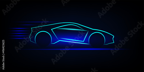 Modern white neon car silhouette.Automotive template for your banner  wallpaper  marketing advertising. ESP10