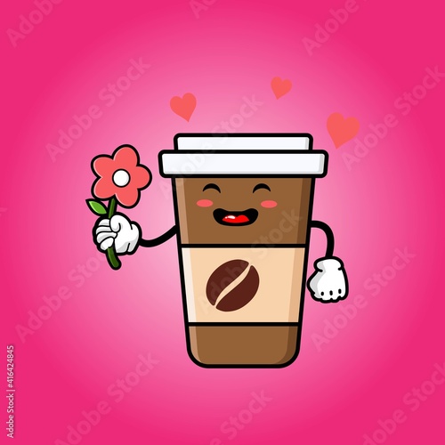 cute coffee cup cartoon mascot character