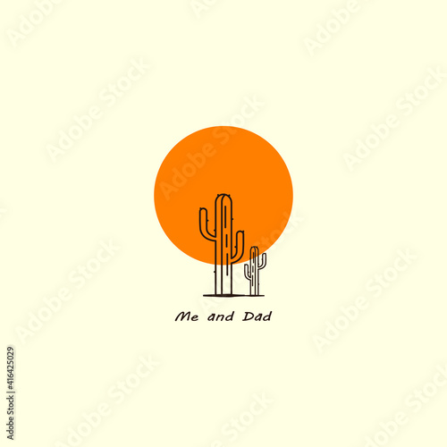 Me and Dad - Cactus desert camping nature adventure wild line badge patch pin graphic illustration vector art t-shirt design.