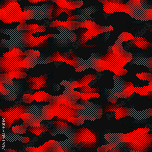 Seamless camouflage pattern. Repeating digital dotted camo military texture background. Abstract modern fabric textile ornament. Vector illustration.