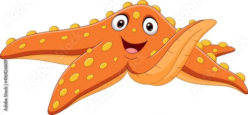 Cartoon orange starfish isolated on white background