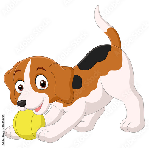 Cartoon funny little dog playing ball