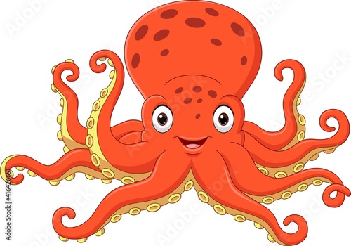 Cartoon happy octopus on white background