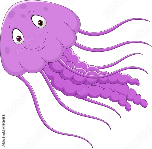 Cartoon funny jellyfish on white background