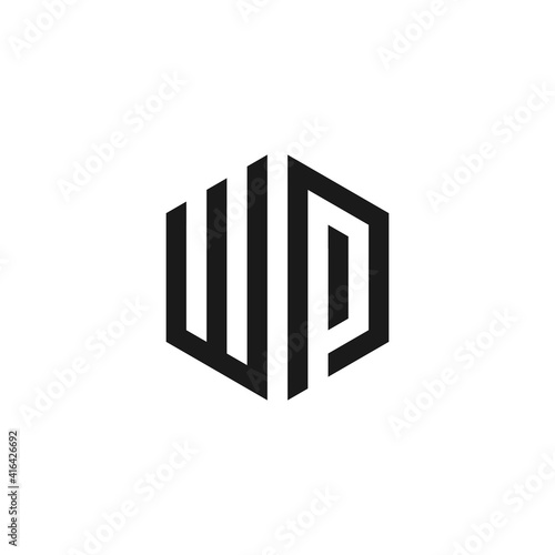 Hexagon WP logo letter design concept flat color. vector designs