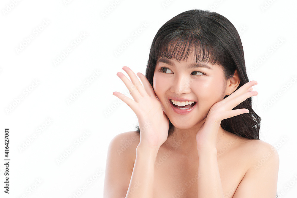 Beautiful young asian woman with clean fresh skin on white background, Face care, Facial treatment, Cosmetology, beauty and spa, Asian women portrait Beautiful young asian woman with clean fresh skin on white background, Face care, Facial treatment, Cosmetology, beauty and spa, Asian women portrait