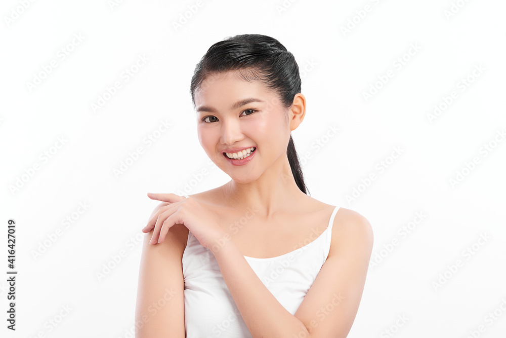 Beautiful young asian woman with clean fresh skin on white background, Face care, Facial treatment, Cosmetology, beauty and spa, Asian women portrait Beautiful young asian woman with clean fresh skin on white background, Face care, Facial treatment, Cosmetology, beauty and spa, Asian women portrait