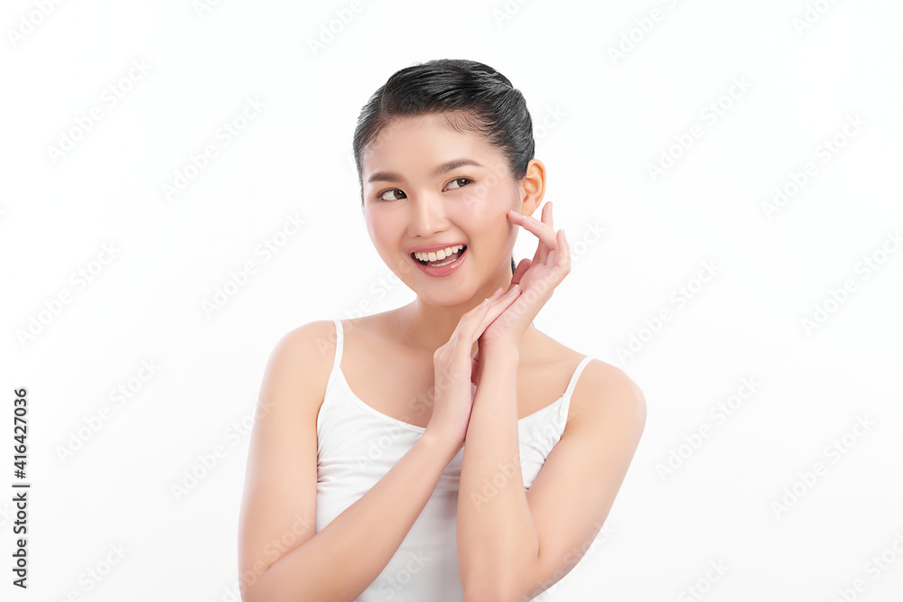 Beautiful young asian woman with clean fresh skin on white background, Face care, Facial treatment, Cosmetology, beauty and spa, Asian women portrait Beautiful young asian woman with clean fresh skin on white background, Face care, Facial treatment, Cosmetology, beauty and spa, Asian women portrait