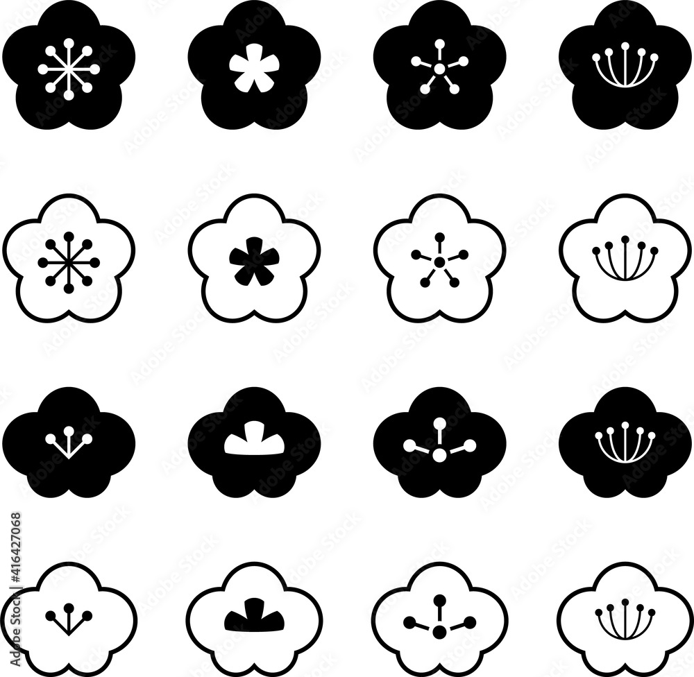 単色の梅の花のアイコンセット 単色の梅の花のアイコンセット