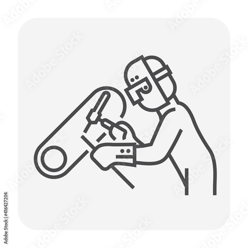 Welder vector icon. Also called craftsman, worker or labor. Who use tool and safety equipment to welding joint metal for industrial work i.e. fabrication, pipeline construction and metalworking.