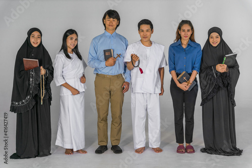 Fotografie multicultural group of diverse religious asian people Christian Buddhist and Mus