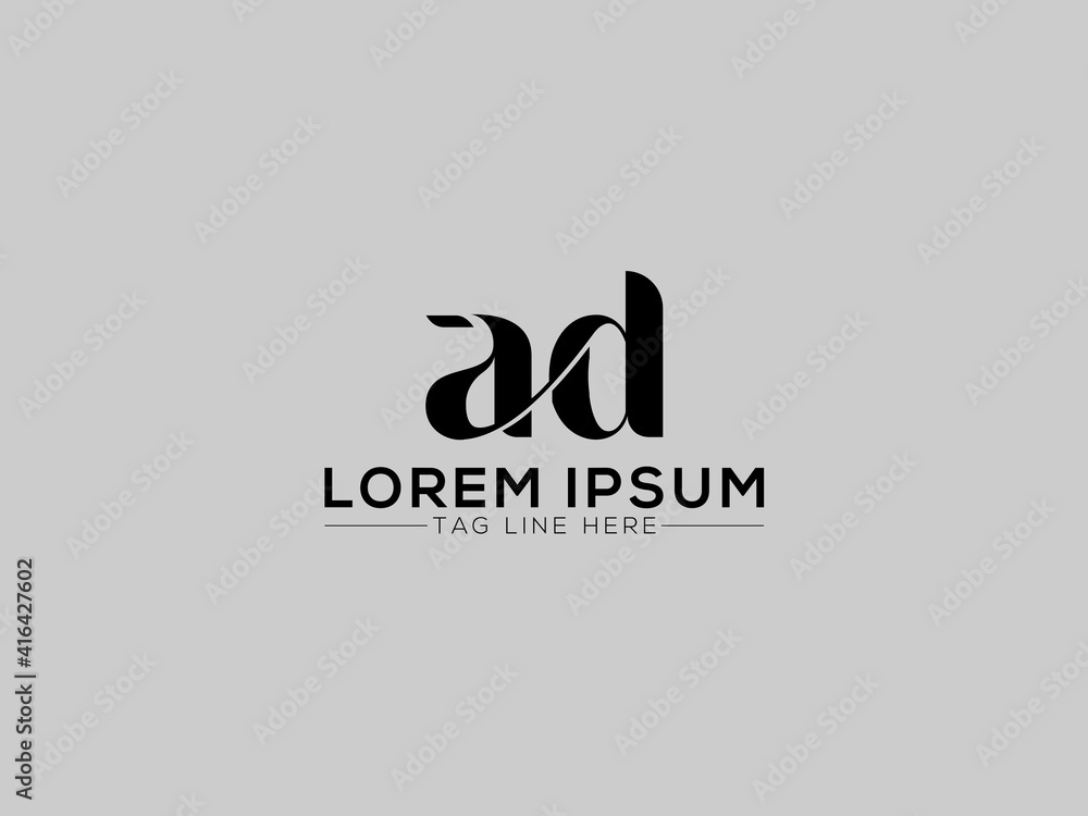 Abstract letter AD logo. This logo icon incorporate with abstract logo in the creative way. black and white bacground logo. Abstract letter AD logo. This logo icon incorporate with abstract logo in the creative way. black and white bacground logo.