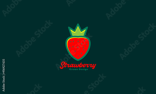fruit fresh strawberry with green crown logo design vector symbol icon illustration