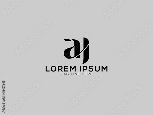 Abstract letter AJ logo. This logo icon incorporate with abstract logo in the creative way. black and white bacground logo.