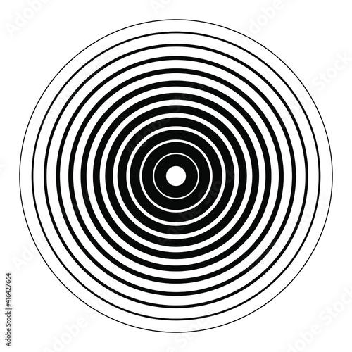 Radial black lines in ring form. Vector illustration. Design element for technology round logo, striped border frame, tattoo, prints, monochrome pattern and abstract background