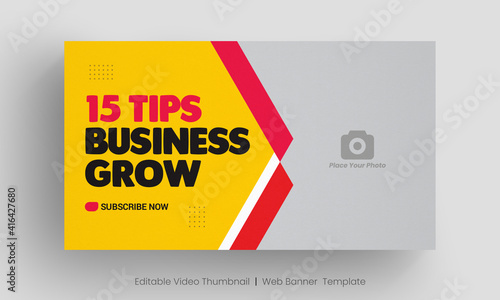 Video thumbnail and web banner template. Editable social media video cover photo layout design